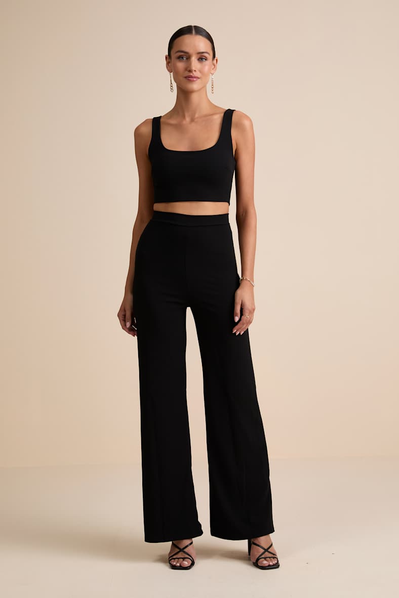 Only Tonight Black Two-Piece Wide-Leg Jumpsuit