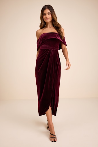 I'm Enchanted Burgundy Velvet Off-the-Shoulder Maxi Dress 2