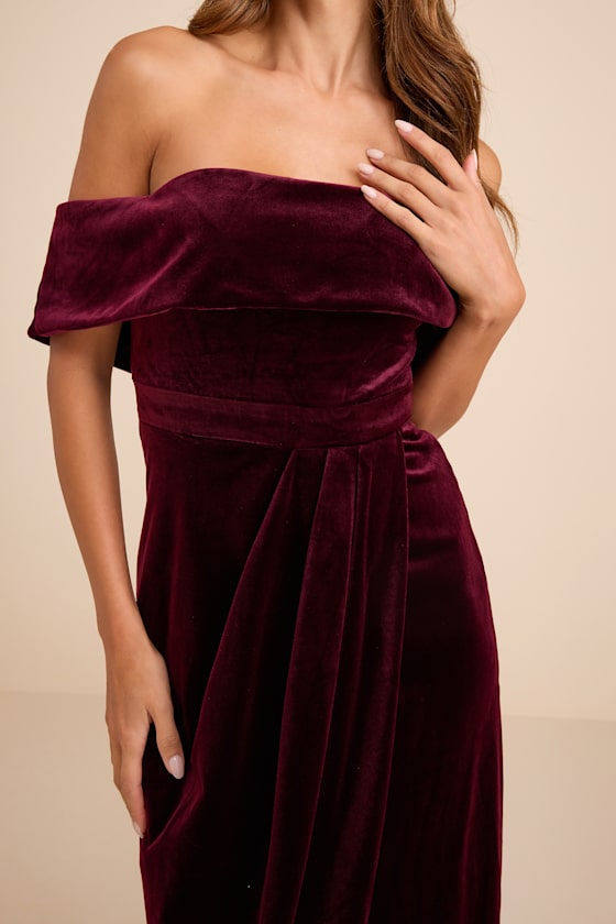 I'm Enchanted Burgundy Velvet Off-the-Shoulder Maxi Dress 3