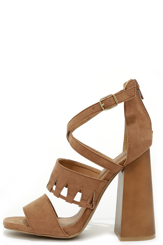 camel chunky heels