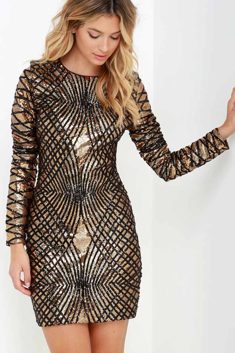 gold short dress women AKYZO Sexy Gold Sequined Patchwork Mini Dress Women Sleeveless Low Cut –  Mega Mart Center main image 0