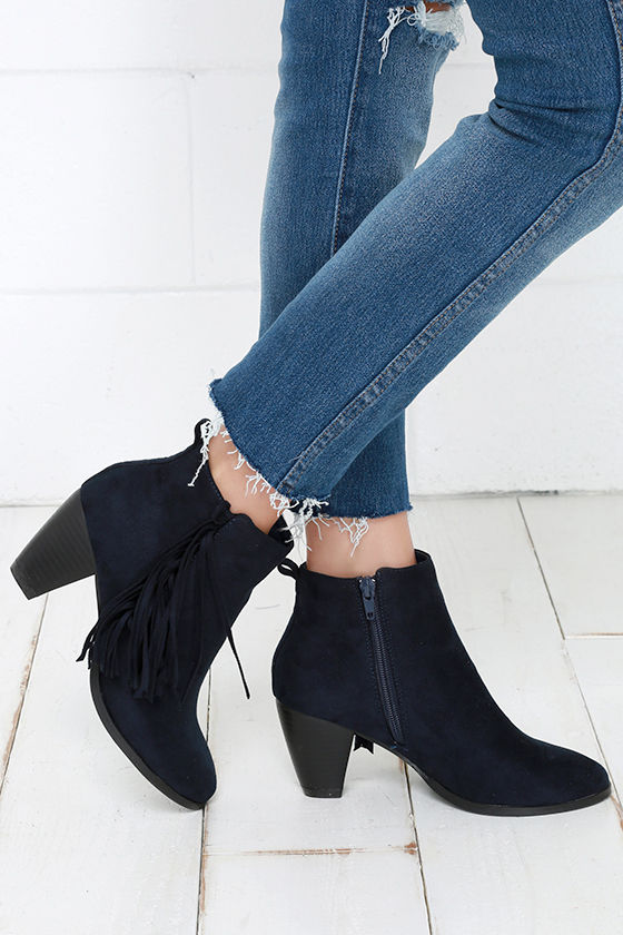 navy booties heels