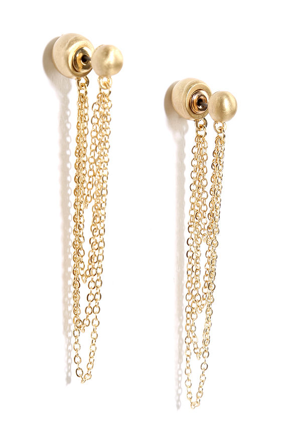 Cool Gold Earrings Peekaboo Earrings Chain Earrings 11.00