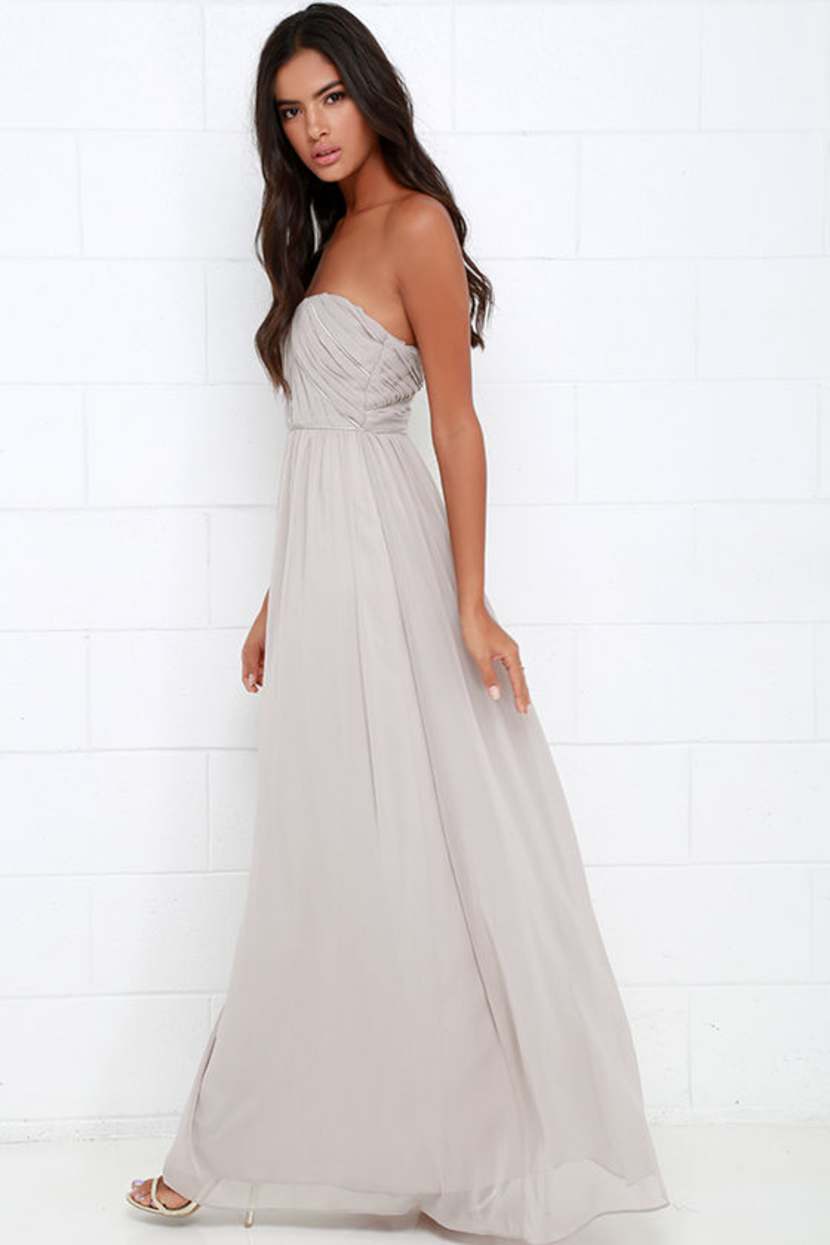 grey strapless maxi dress Collar Detail Strapless Maxi Dress Grey