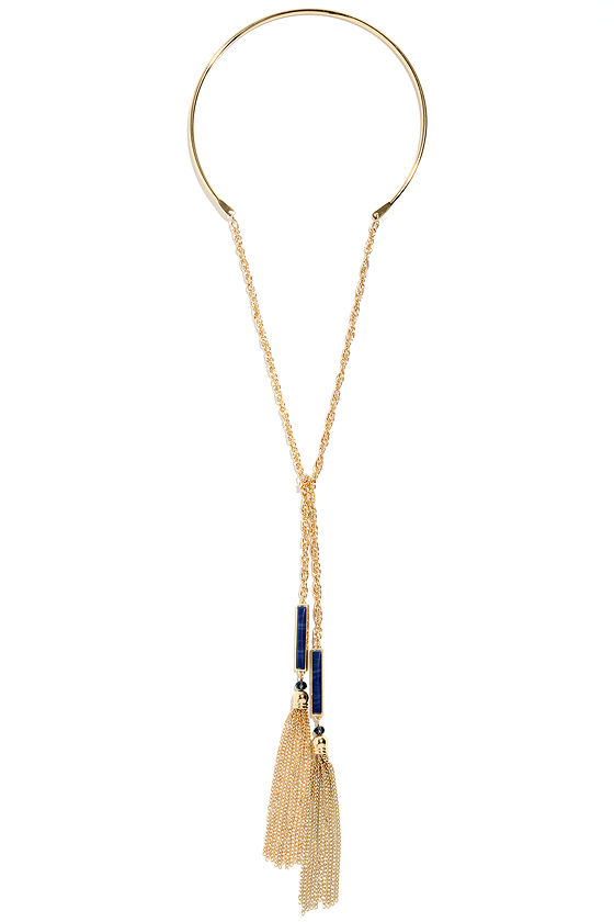 Swing From the Chandelier Gold and Navy Blue Collar Necklace