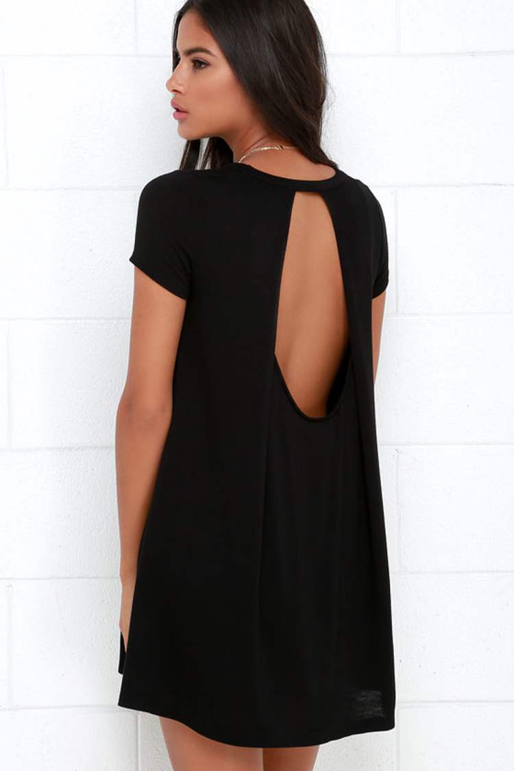 backless t shirt dress Women's T-Shirt Dress with Open Back 3XL / Black and White Stripes main image 0