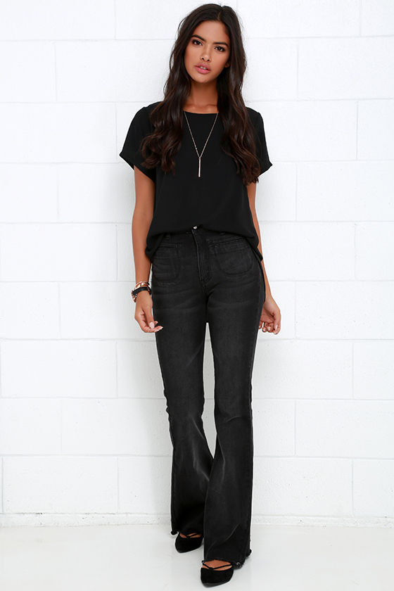 black flare jeans high waisted