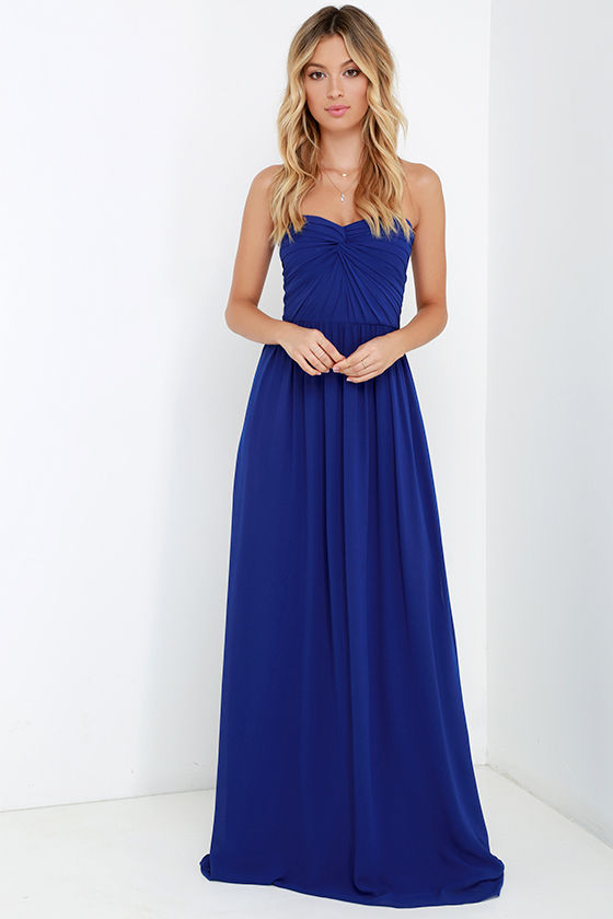 Pretty Royal Blue Dress - Strapless Dress - Maxi Dress - Blue Gown