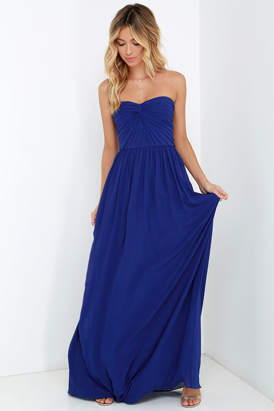 Pretty Royal Blue Dress Strapless Dress Maxi Dress Blue Gown 98.00