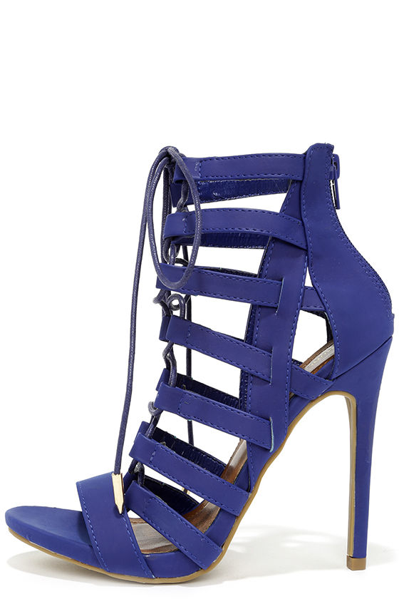 Blue caged heels hotsell