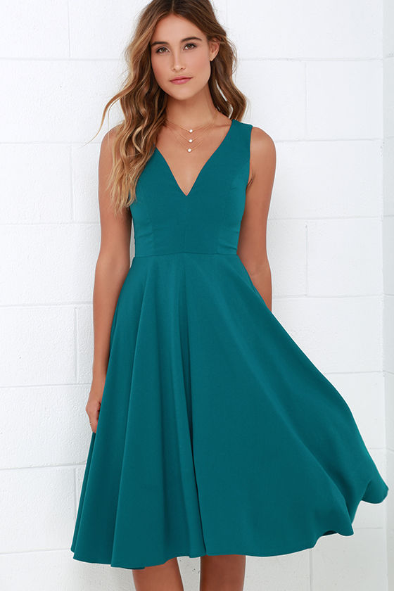 Lovely Teal Blue Dress - Midi Dress - Sleeveless Dress - $49.00 - Lulus