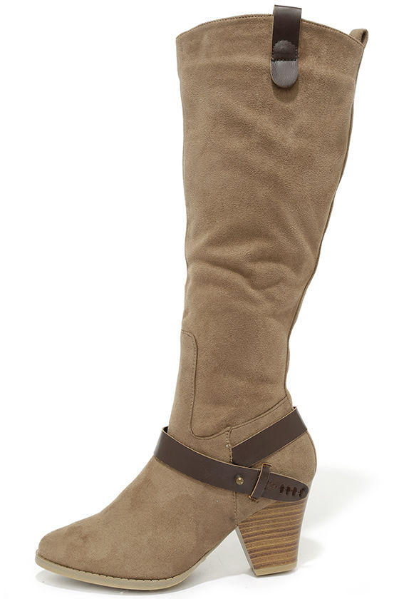 taupe knee high boots no heel