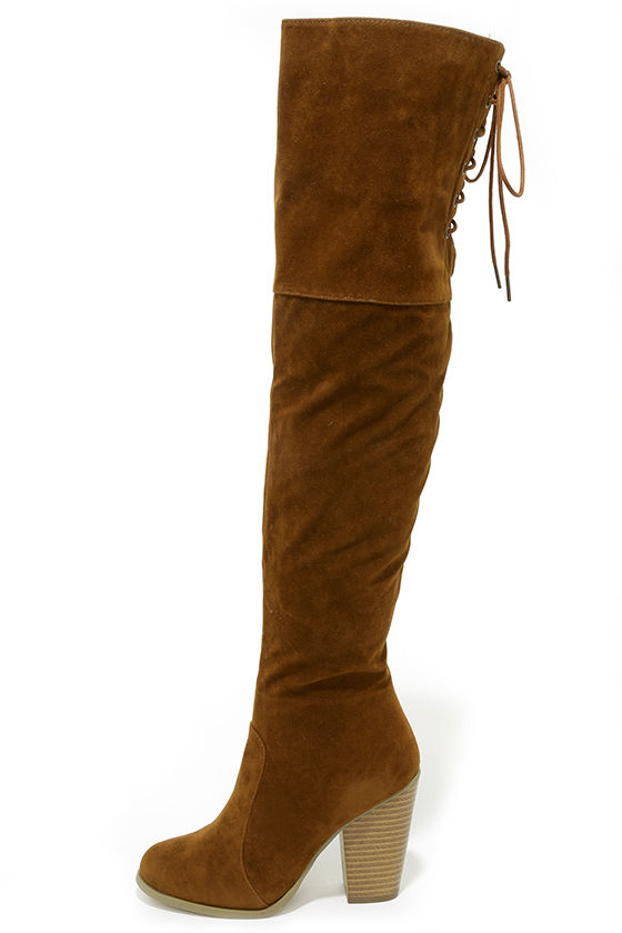 tan over the knee suede leather boots