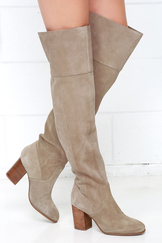 Jessica Simpson Ebyy Taupe Suede Leather Over the Knee Boots