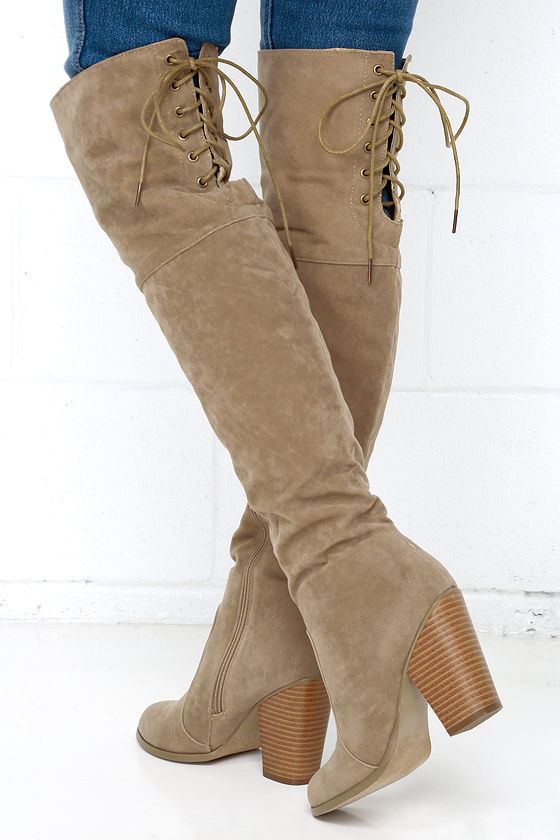 beige suede over the knee boots
