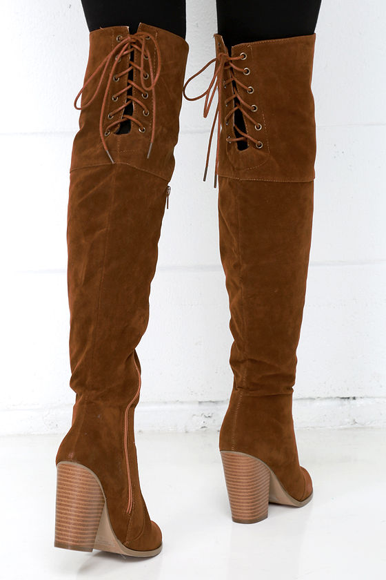 beige suede over knee boots