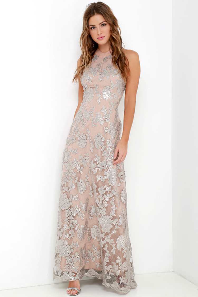 Sequin Gown - Silver and Beige Dress - Maxi Dress - Backless Dress -  $267.00 - Lulus