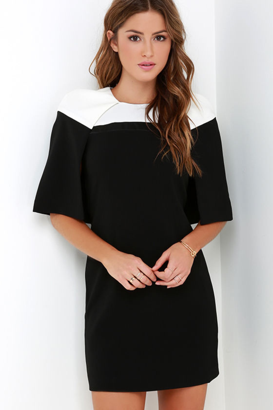 Elliatt Vatican Dress - Ivory and Black Dress - Cape Dress - Color ...
