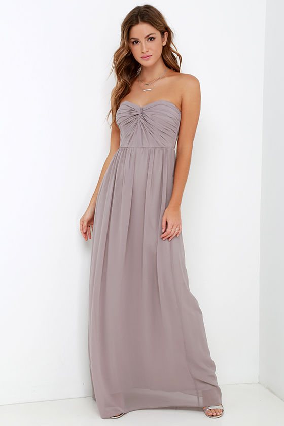 Sapphires or Rubies Taupe Strapless Maxi Dress