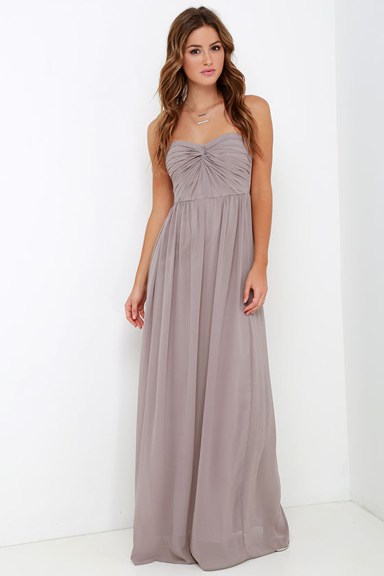 Sapphires or Rubies Taupe Strapless Maxi Dress