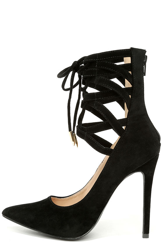 black lace up small heels