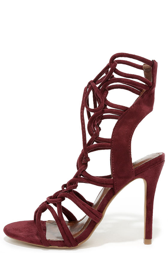 red square lace up heels