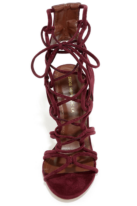 Sexy Wine Red Heels LaceUp Heels High Heel Sandals 41.00