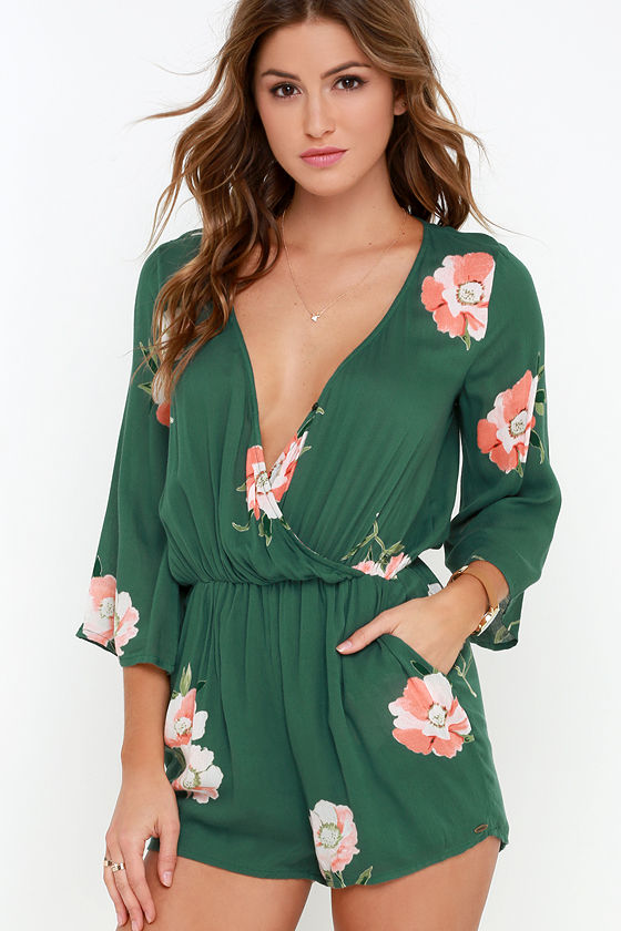 green strapless romper