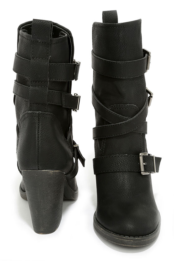 Cute Black Boots - Buckled Boots - Mid-Calf Boots - $79.00