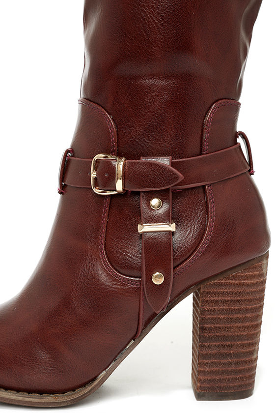 wine leather knee high boots