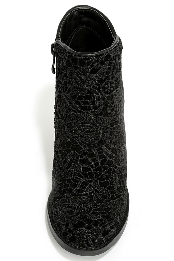 black lace wedge booties