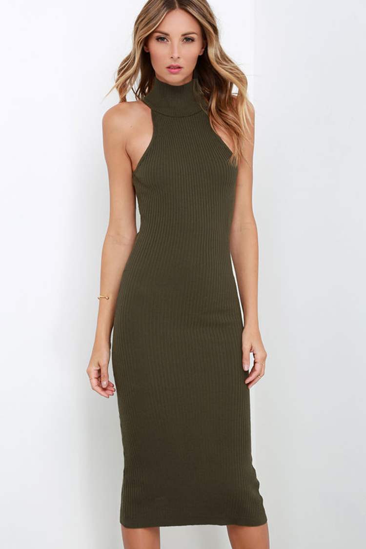 green bodycon sweater dress Green Bodycon Button Sweater Dress & Reviews - Green - Dresses main image 1
