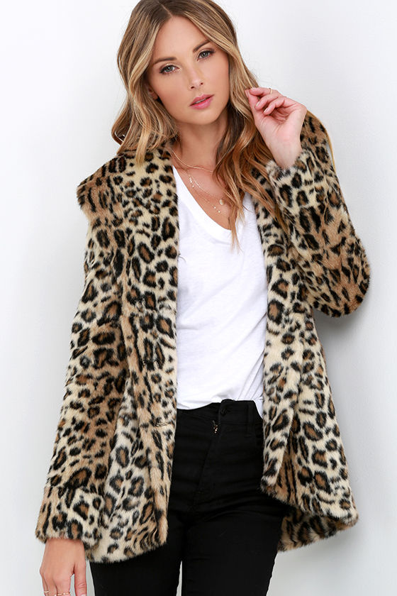 Amuse Society Teagan Coat - Leopard Print Coat - Faux Fur Coat - $188.
