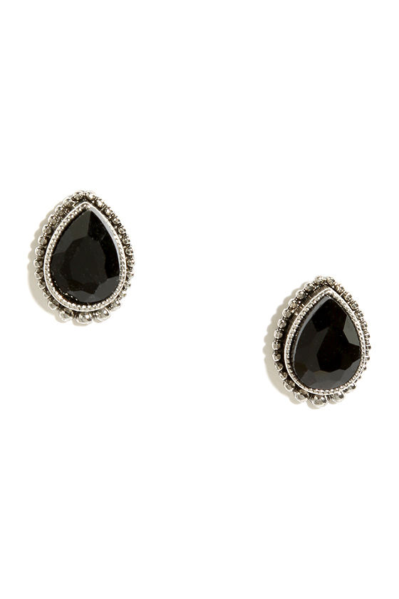 Pretty Silver Earrings - Black Rhinestone Earrings - $10.00 - Lulus
