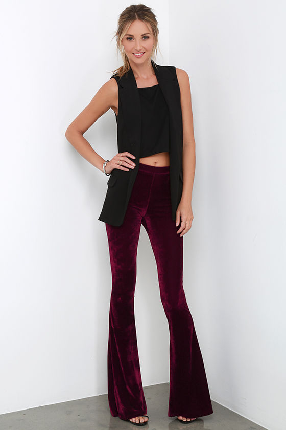 Cute Burgundy Velvet Pants - Wide Leg Pants - Flare Pants