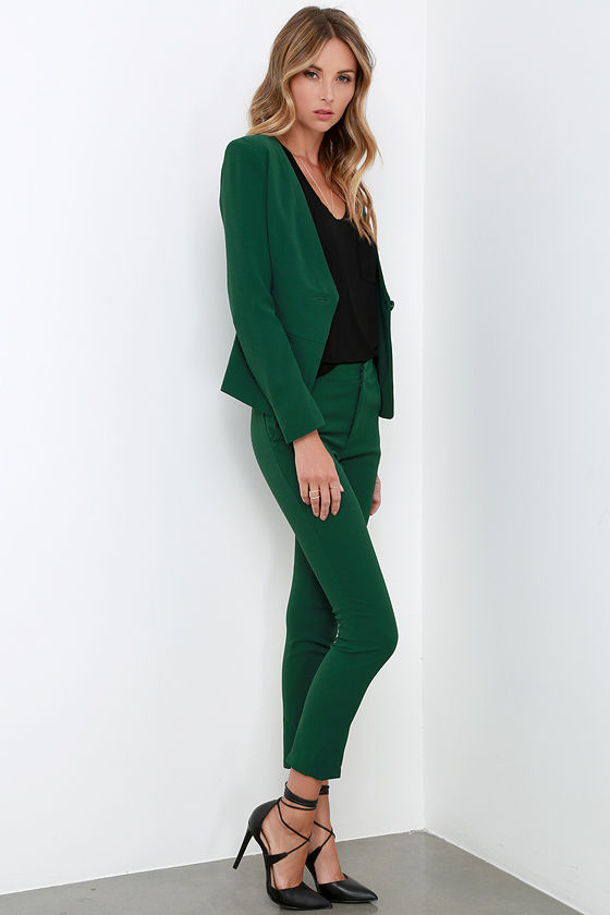 dark green pants suit womens
