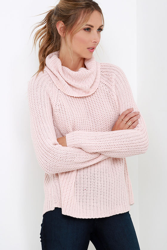 Blush Pink Sweater Long Sleeve Top Cowl Neck Sweater 66.00 Lulus