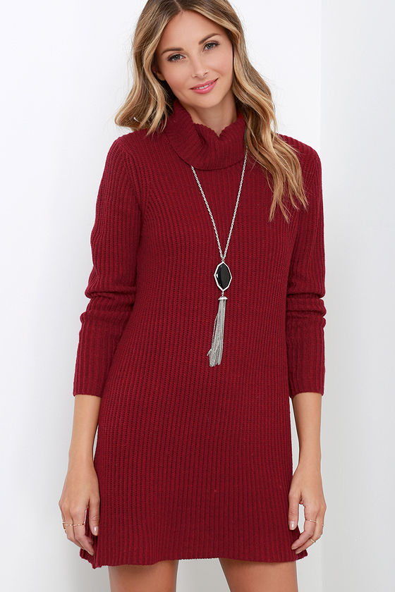 wine red sweater dress