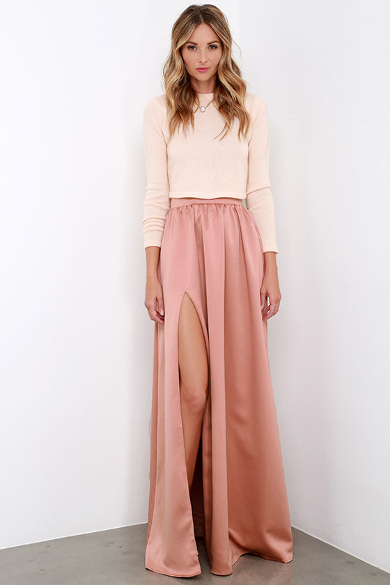 Beautiful Blush Skirt Maxi Skirt Slit Skirt 6200 Lulus