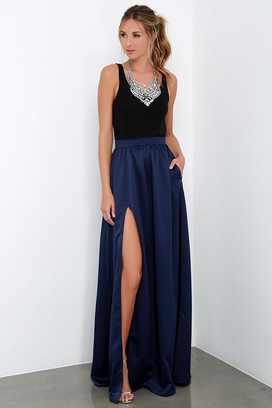 navy and white maxi skirt