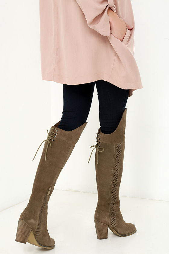 khaki over the knee boots