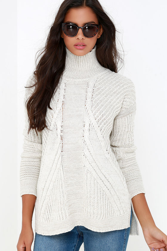 Light Beige Sweater - Cable Knit Sweater - Turtleneck Sweater - $98.00 ...