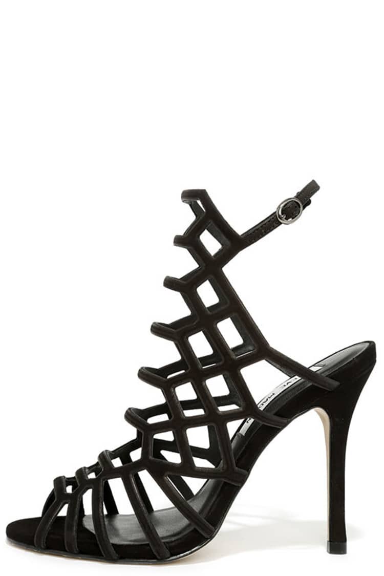 Steve Madden Slithur Black Nubuck Leather Caged Heels