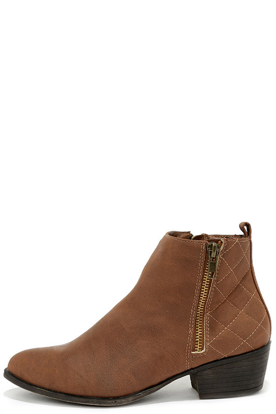 cognac leather booties with heel