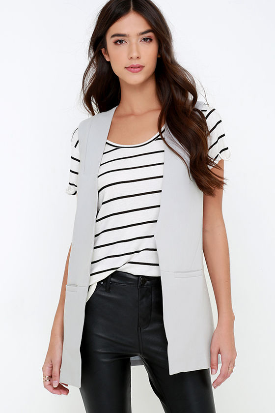Chic Grey Vest Collarless Vest OpenFront Vest 48.00 Lulus