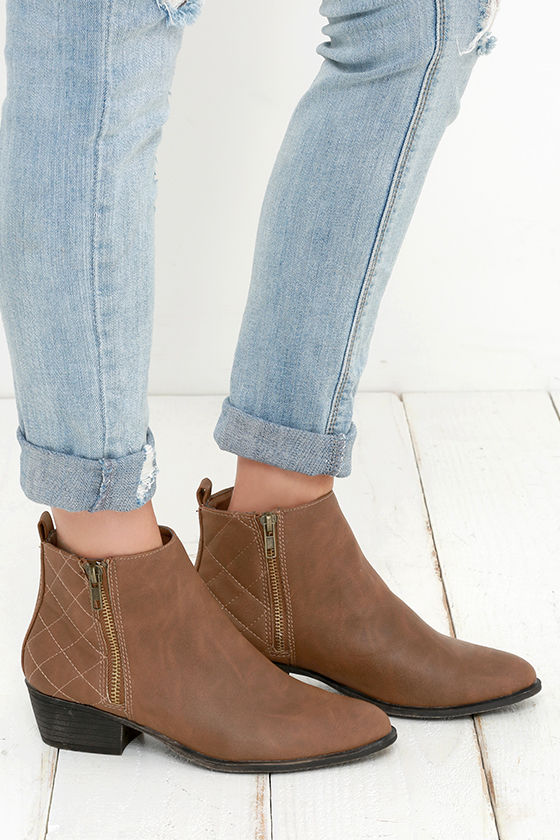 cognac leather booties with heel