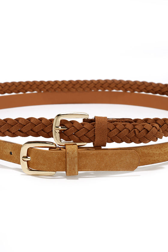 Cute Tan Belt Set - Braided Belt - Leather Belt - $16.00