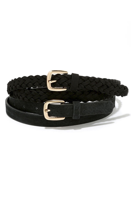 Cute Black Belt Set - Braided Belt - Leather Belt - $16.00
