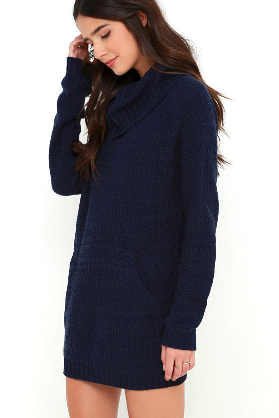 Navy Blue Dress - Sweater Dress - Long Sleeve Dress - $69.00