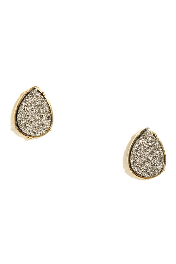 Cool Gunmetal Earrings - Druzy Earrings - Gold Earrings- $10.00 - Lulus